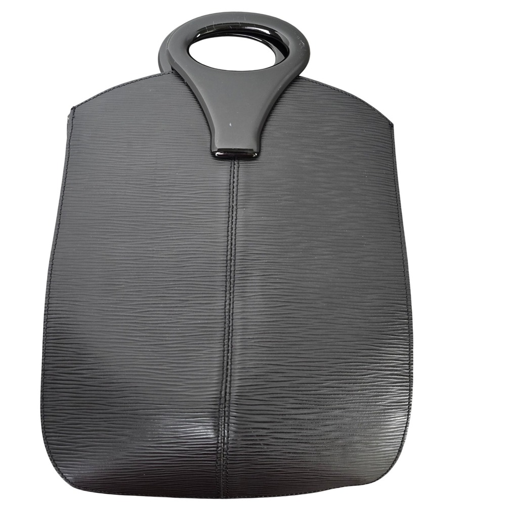 VTG St. Maarten Black Epi Leather Handbag Handmade in‎ Italy Lucite Handle